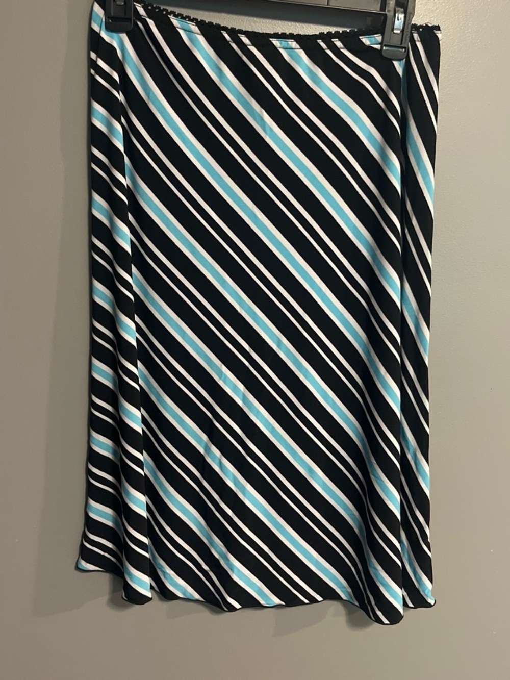 Wrapper Black, White & Light Blue Diagonal Stripe A-Line Skirt